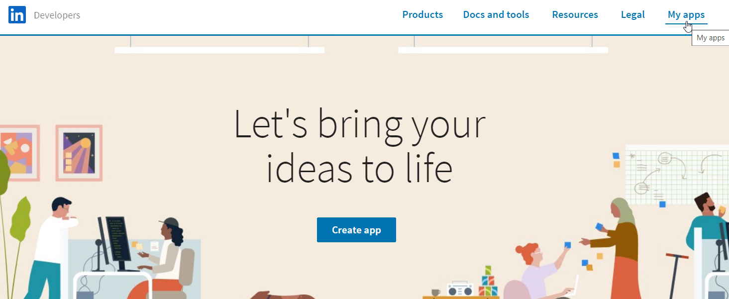LinkedIn Developers site homepage