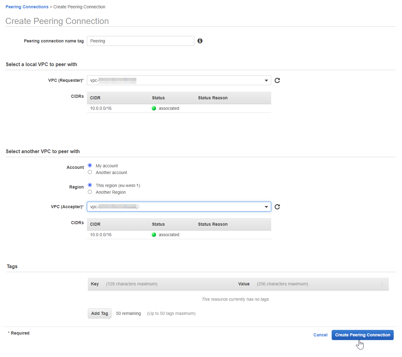 Create Peering Connection