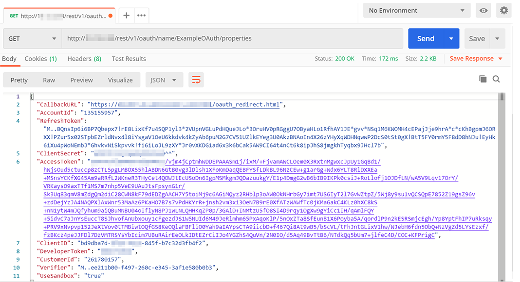 Server Response - OAuth properties